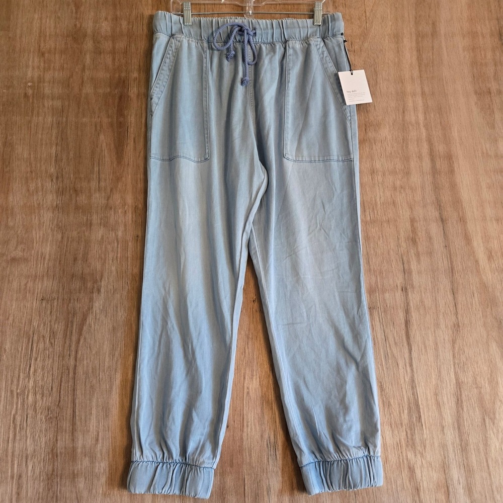 Bella Dahl Chelsea Pocket Joggers L Malibu Mist Light Wash Tencel Denim Pant NWT